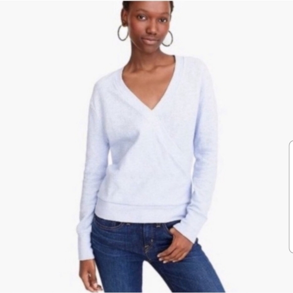 J Crew Faux Wrap Blue Top Textured Crepe Cotton - Picture 3 of 10